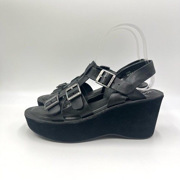 Kork Ease Black Leather Gladiator Platform Wedges Heels Sandals Shoes 7 KorkEase - Picture 6 of 15
